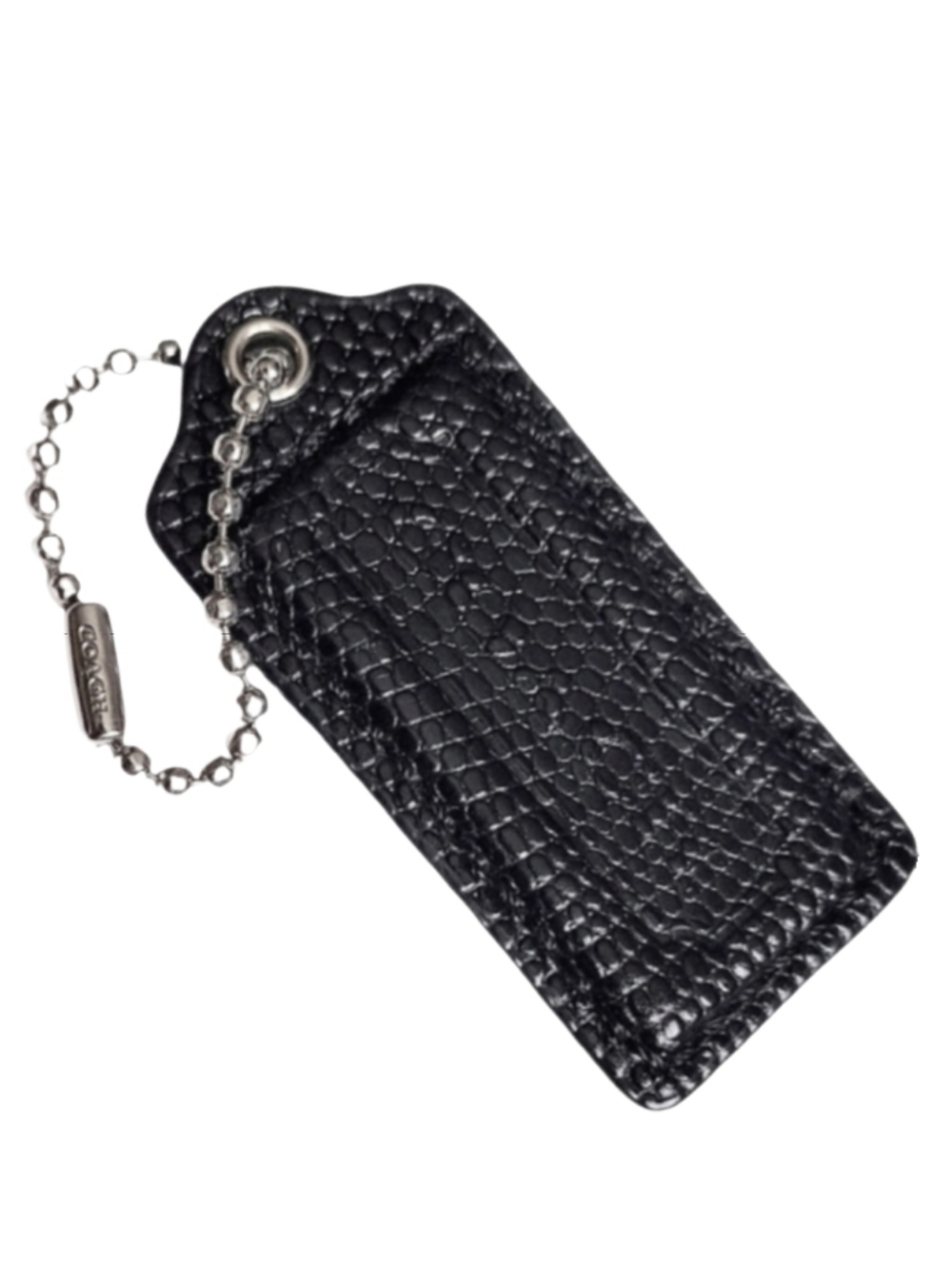 🖤 Coach 2.25" Embossed Exotic Black Leather Hangtag Bag Charm Fob Keychain RARE